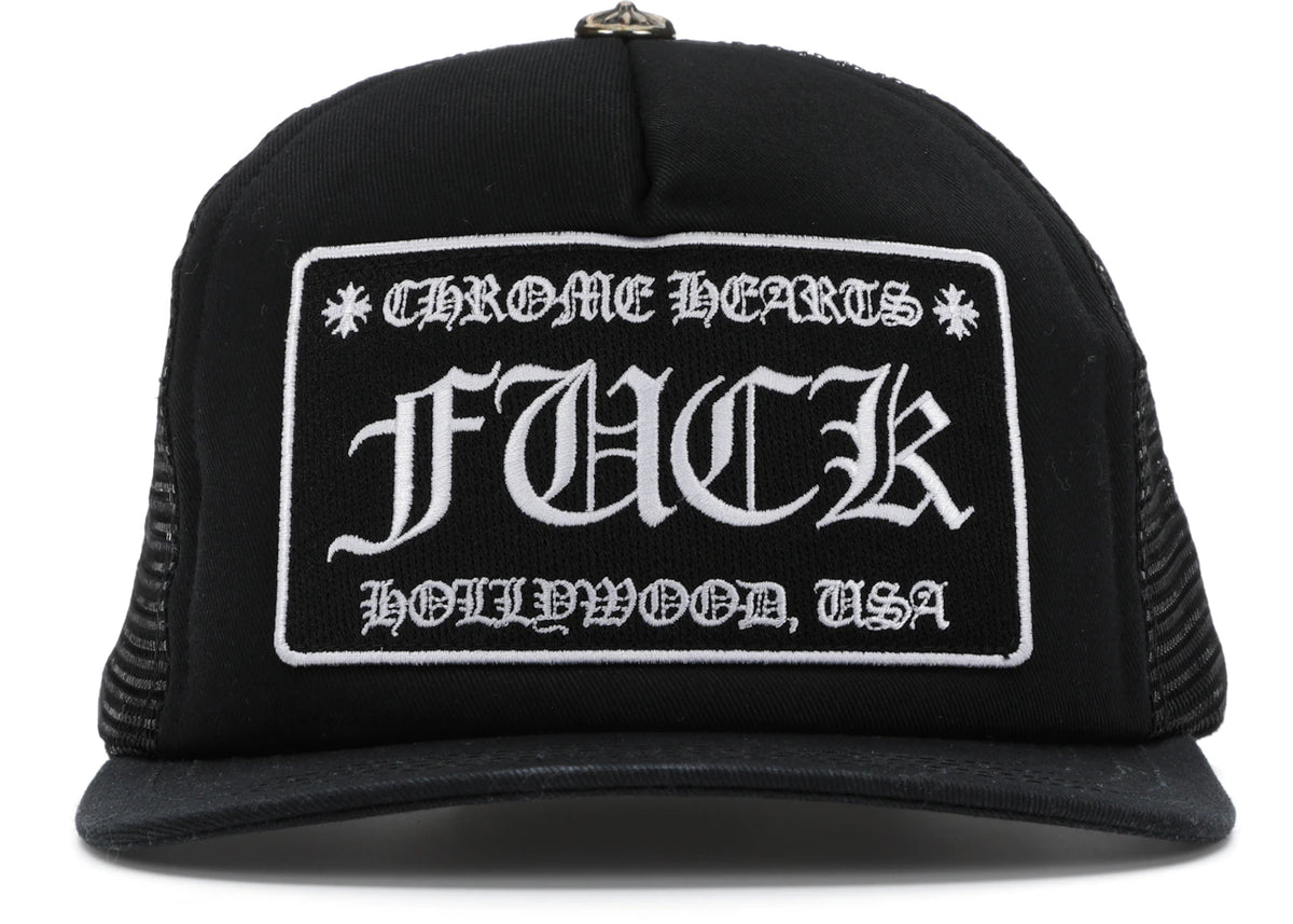 Chrome Hearts FUCK Hollywood Trucker Hat Black/Black