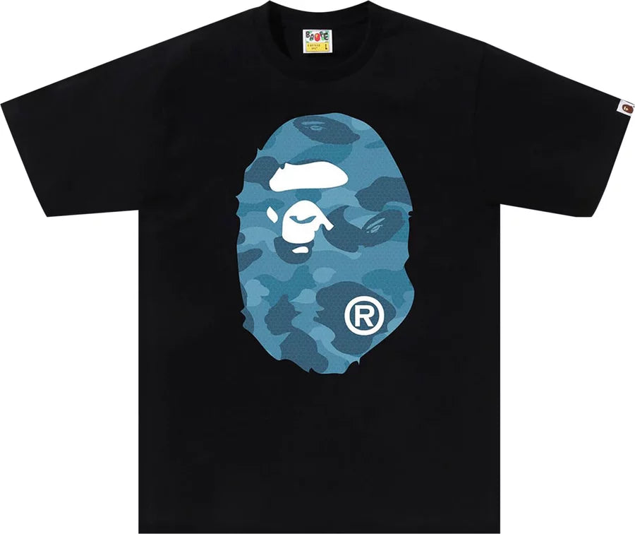 BAPE Honeycomb Camo Big Ape Head Tee 'Black/Blue'