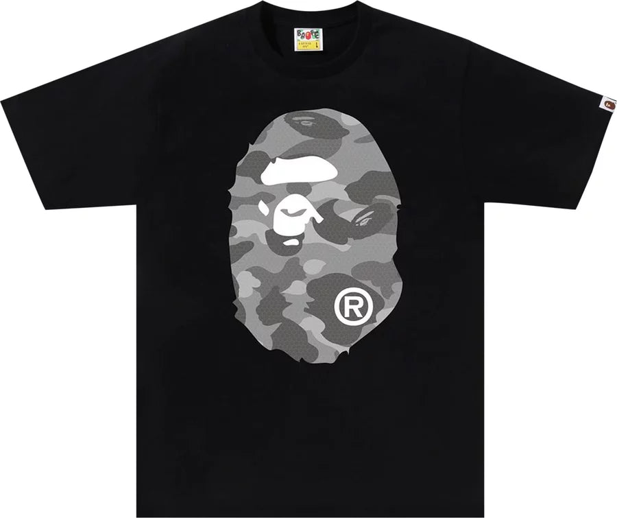 BAPE Honeycomb Camo Big Ape Head Tee 'Black/Grey'