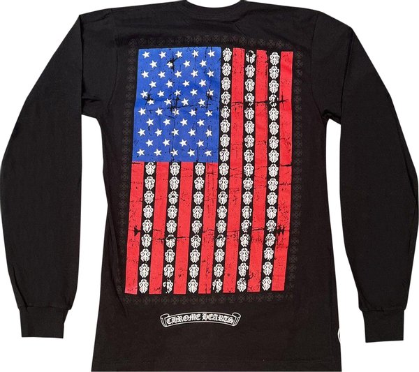 Chrome Hearts USA Flag Pocket Black Longsleeve T-Shirt