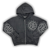 Mixed Emotion Eclipse Rhinestone Hoodie 'Grey Acid Wash'