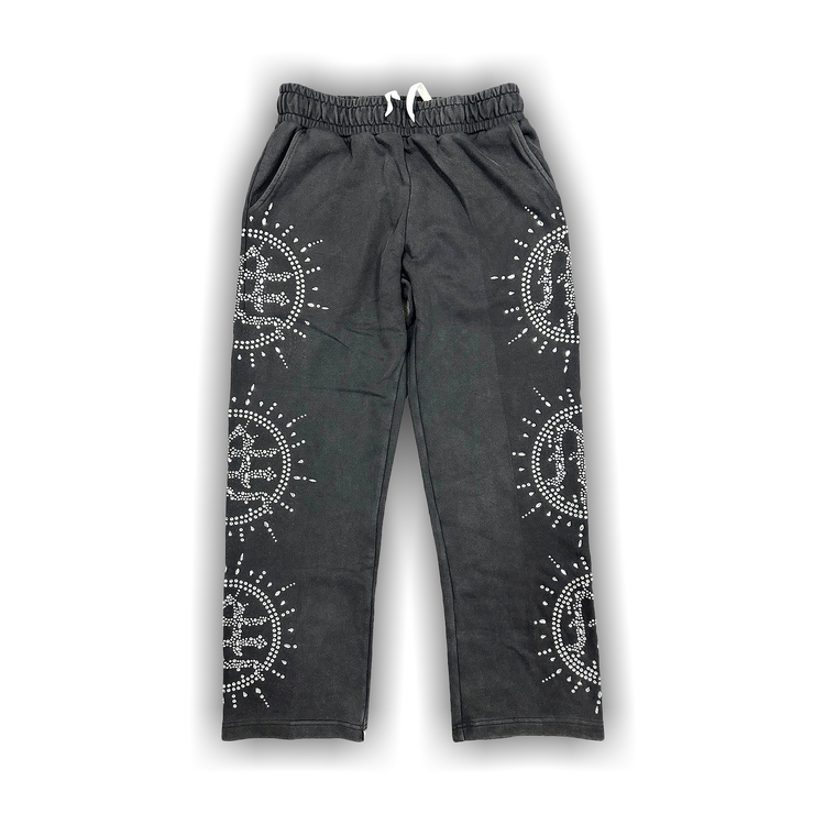 Mixed Emotion Eclipse Rhinestone Sweats 'Grey Acid Wash'