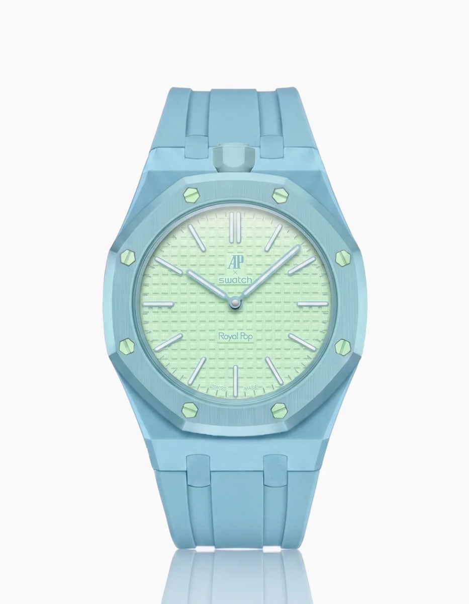 Swatch x Audemars Piguet AP Bioceramic Royal Pop Savonnette Blaue Acht on Light BlueRubber Strap & Case