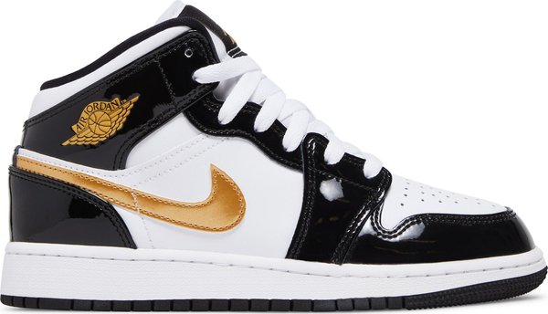 Air Jordan 1 Mid Patent Black White Gold" GS