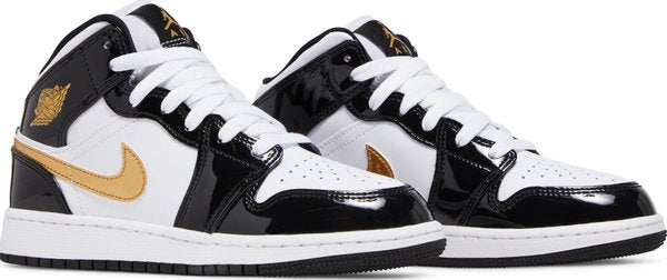 Air Jordan 1 Mid Patent Black White Gold" GS