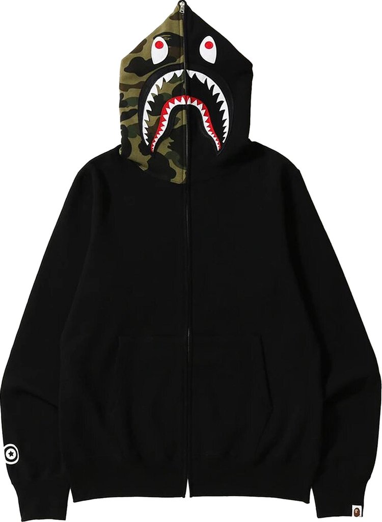 BAPE Shark Full Zip Hoodie Camo Hood Black