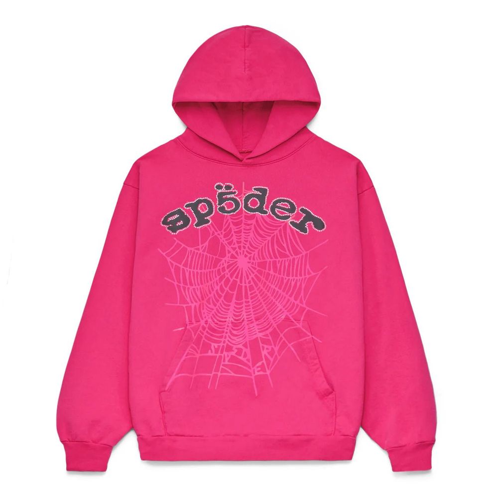 Sp5der Rhinestone Legacy Hoodie Pink (Black Text)