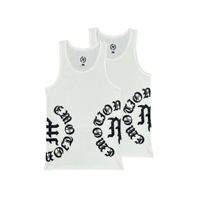 Mixed Emotions 2 Pack White Script Tank Tops