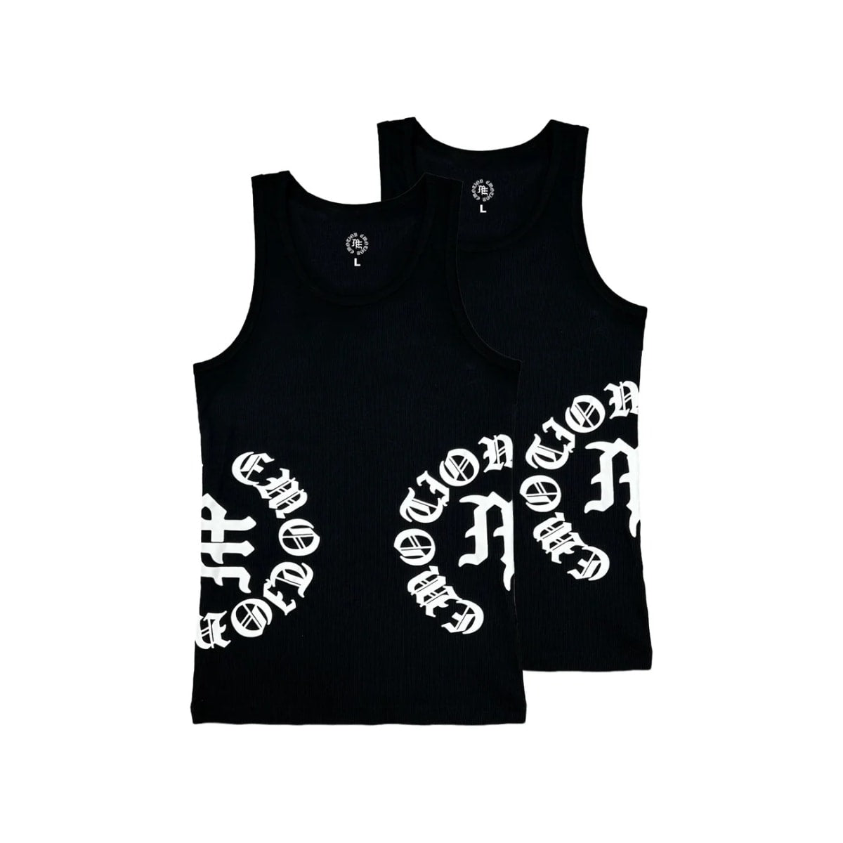 Mixed Emotions 2 Pack Black Script Tank Tops