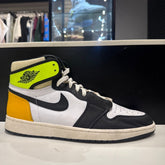 Jordan 1 Retro High White Black Volt University Gold Size 12 (Moderately Worn Pre-Owned) - Image 1