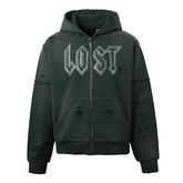 Lost Intricacy  Green  Rhinestone Zip Up Hoodie