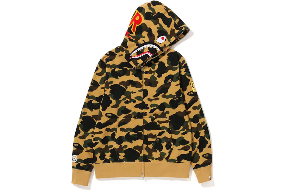 BAPE 1st Camo 2nd PONR Shark Full Zip Hoodie Yellow