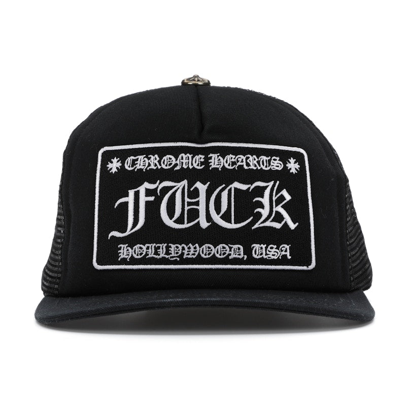 Chrome Hearts FUCK Hollywood Trucker Hat Black/Black