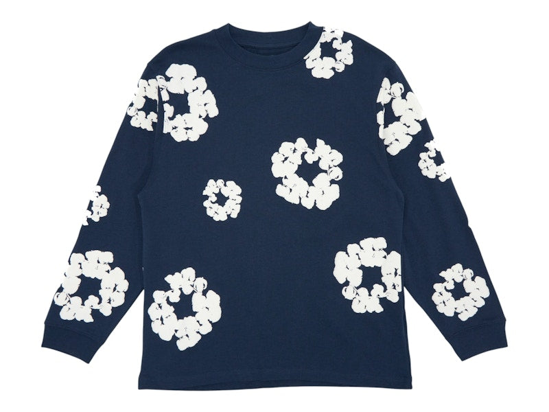 Denim Tears Long Sleeve Cotton Wreath T-shirt Navy