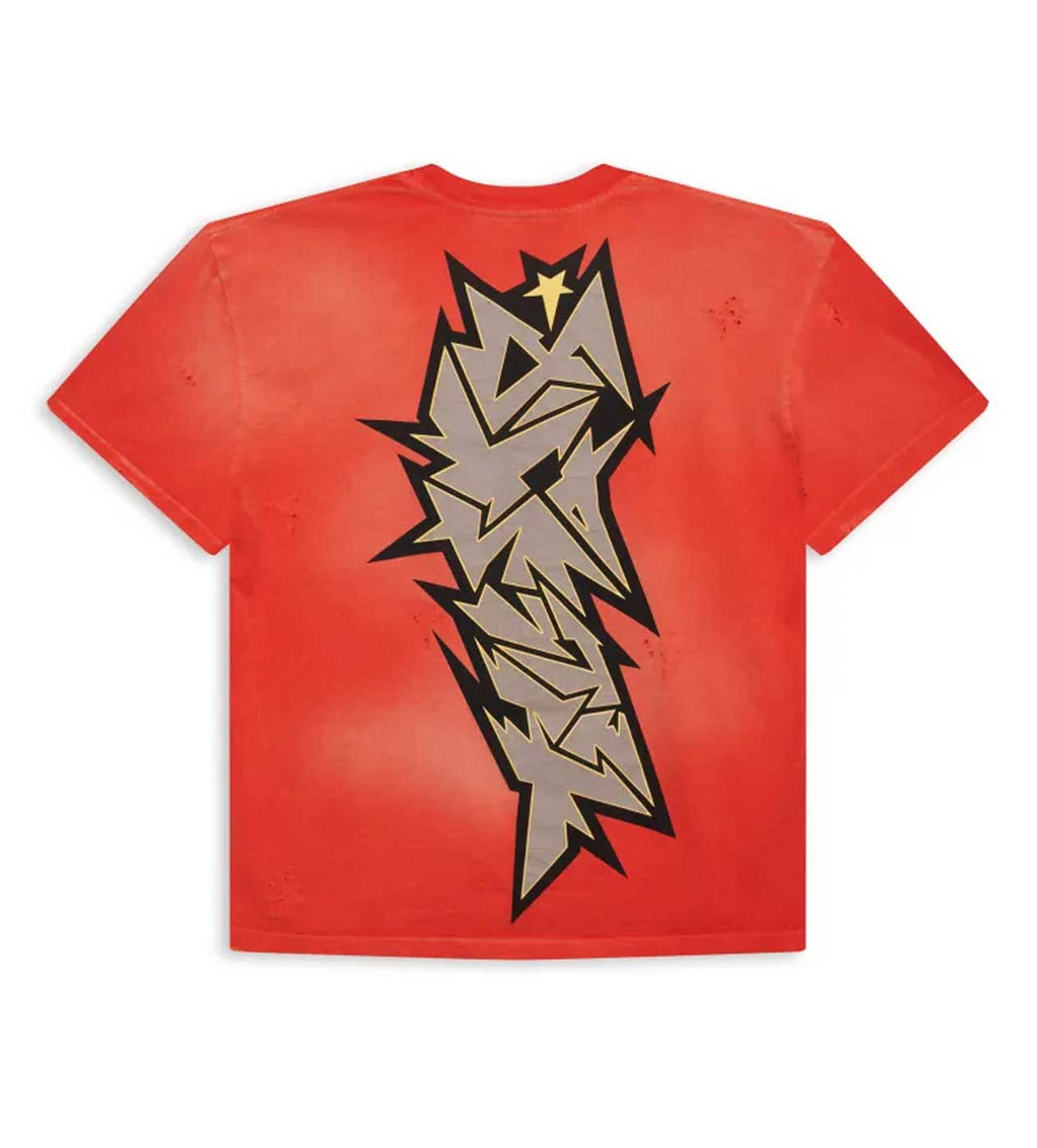 Hellstar Cracked Logo Distress Tee Red