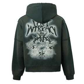 Lost Intricacy  Green  Rhinestone Zip Up Hoodie