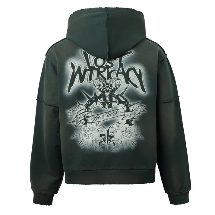 Lost Intricacy  Green  Rhinestone Zip Up Hoodie