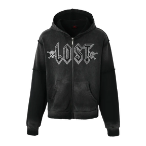 Lost Intricacy Black Rhinestone Zip Up Hoodie