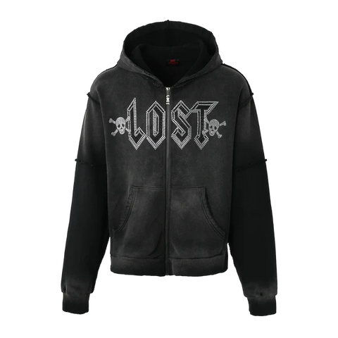 Lost Intricacy Black Rhinestone Zip Up Hoodie