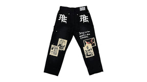 Mixed Emotion Newspaper Carpenter Pants Black