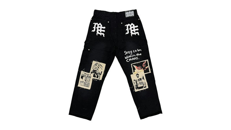 Mixed Emotion Newspaper Carpenter Pants Black