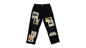 Mixed Emotion Newspaper Carpenter Pants Black
