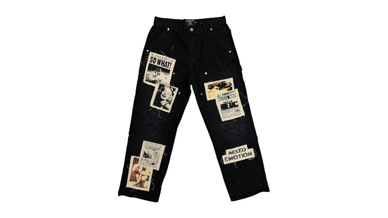 Mixed Emotion Newspaper Carpenter Pants Black