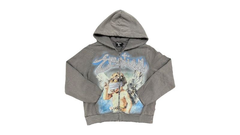 Mixed Emotion Rhinestone Hoodie Grey