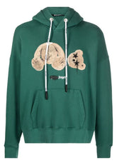 Palm Angels Bear Print Sprayed Logo Hoodie Green/Brown