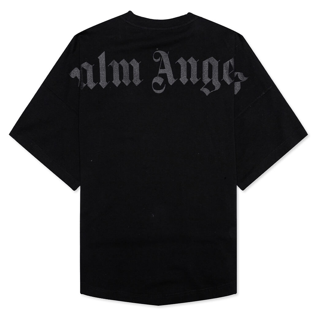 Palm Angels Oversized Mock Neck Glitter Logo T-Shirt Black/Black