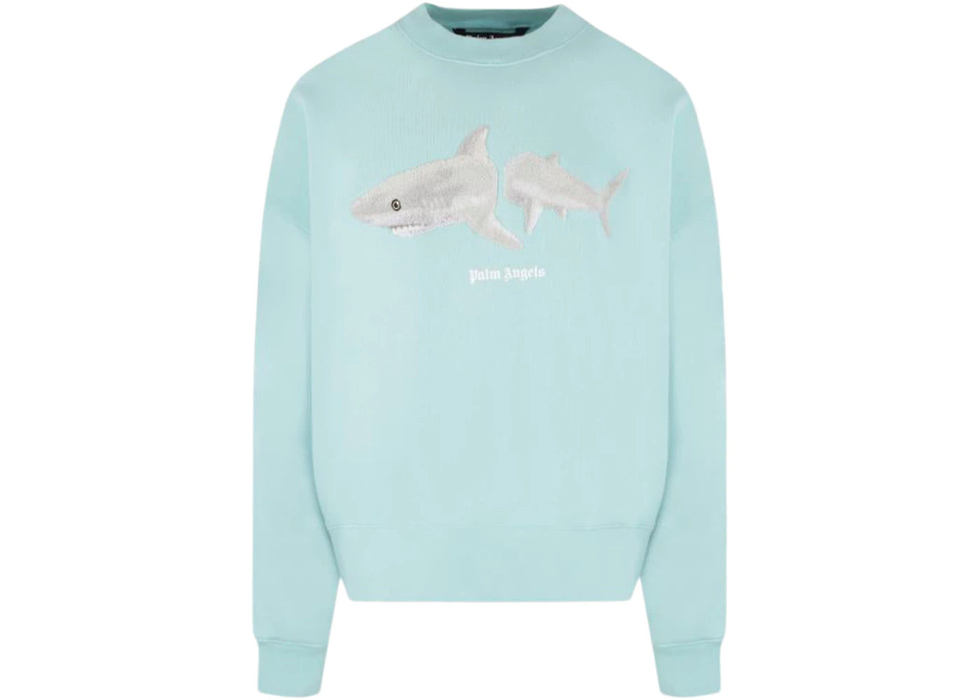 PALM ANGELS WHITE SHARK CLASSIC CREWNECK LIGHT BLUE/WHITE