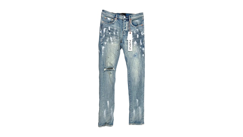Purple Brand Light Indigo Paint Blowout Jean Light Blue