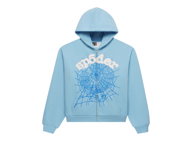 Sp5der OG Web Zip Up Hoodie (SS26) Sky Blue