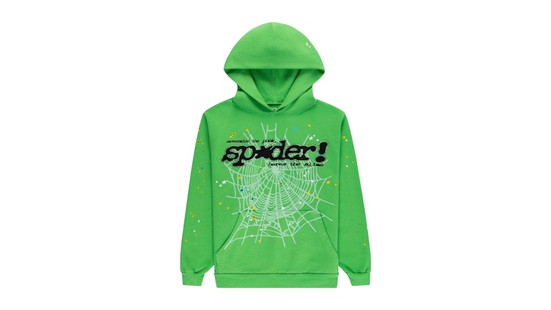 Sp5der Punk V2 Rhinestone Hoodie Bright Green
