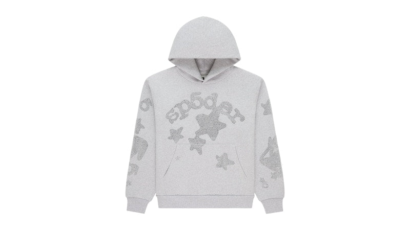 Sp5der Rhinestone Beluga Hoodie Heather Grey