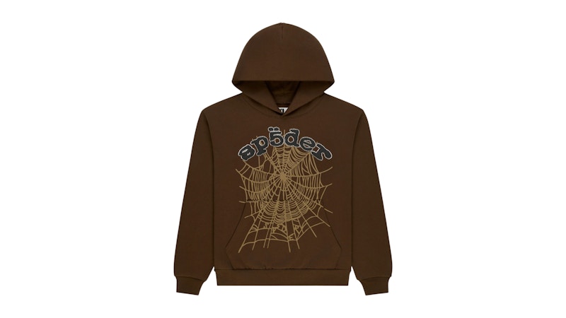 Sp5der Rhinestone OG Web Hoodie Brown