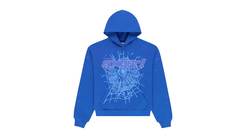 Sp5der Rhinestone Punk V2 Hoodie Blue