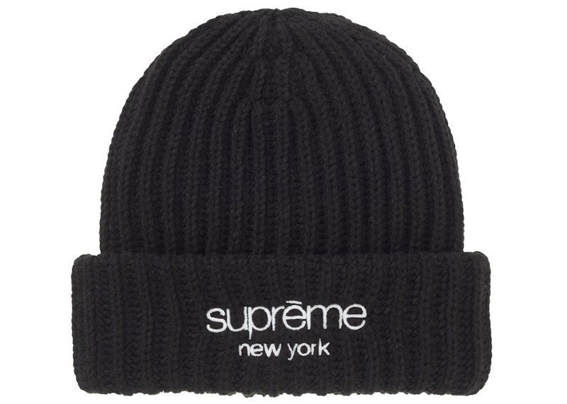 Supreme Chunky Rib Classic Logo Beanie Black