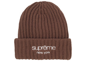 Supreme Chunky Rib Classic Logo Beanie Brown