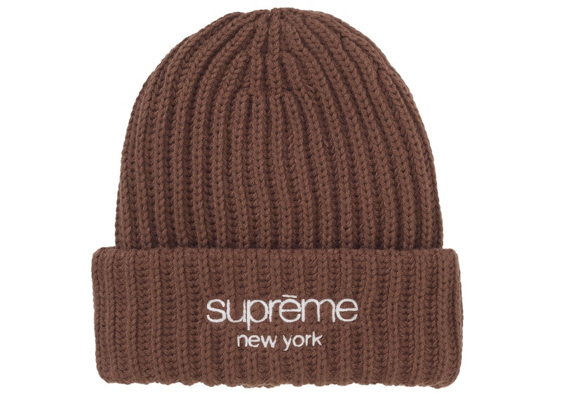 Supreme Chunky Rib Classic Logo Beanie Brown