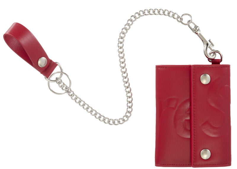 Supreme Leather Chain Wallet Red