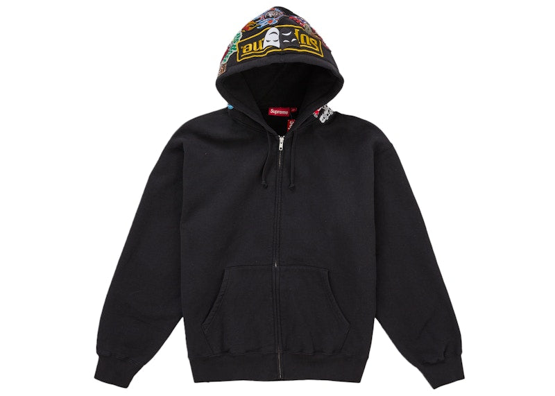 Supreme Patches Zip Up Hooded Sweatshirt Black