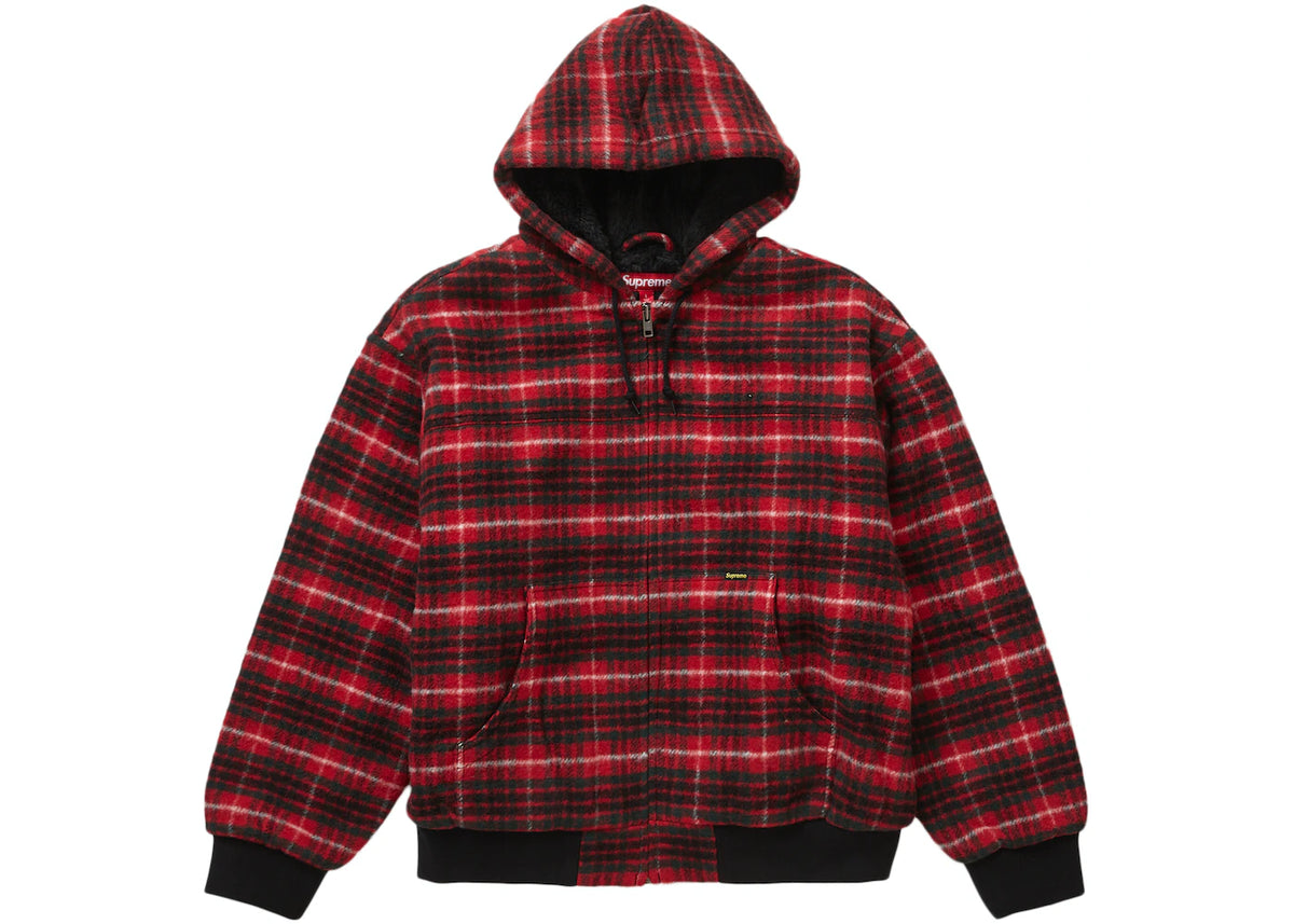 Supreme Plaid Wool Hooded Work Jacket Red