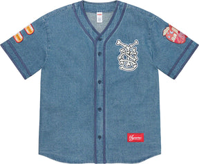 Supreme Patches Denim Baseball Jersey