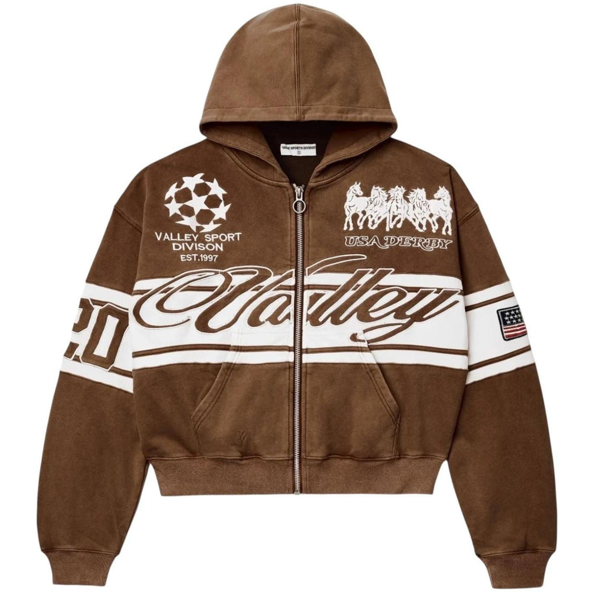 Vale Forever Cursive Zip Up Hoodie Brown