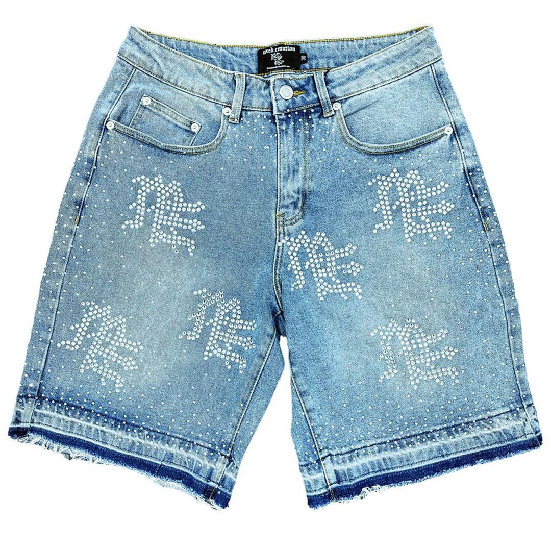 Mixed Emotion “ME” Rhinestone Blue Denim Shorts
