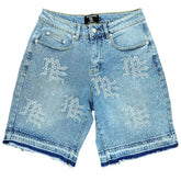 Mixed Emotion “ME” Rhinestone Blue Denim Shorts