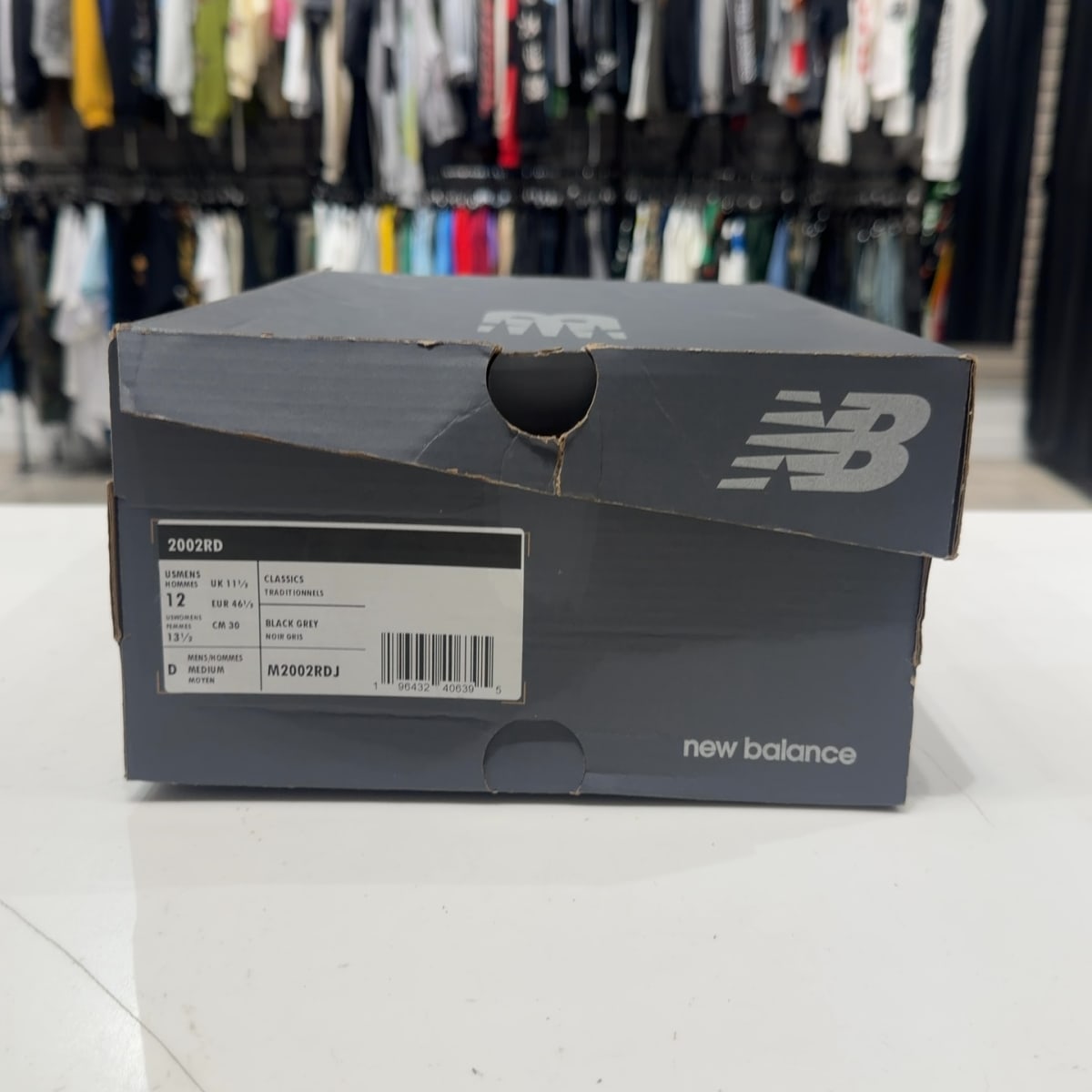 New Balance 2002R Protection Pack Black Grey Size 12 (VNDS Pre-Owned) - box