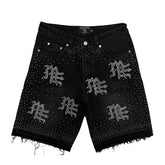 Mixed Emotion Black “ME” Rhinestone Denim Shorts