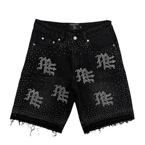 Mixed Emotion Black “ME” Rhinestone Denim Shorts